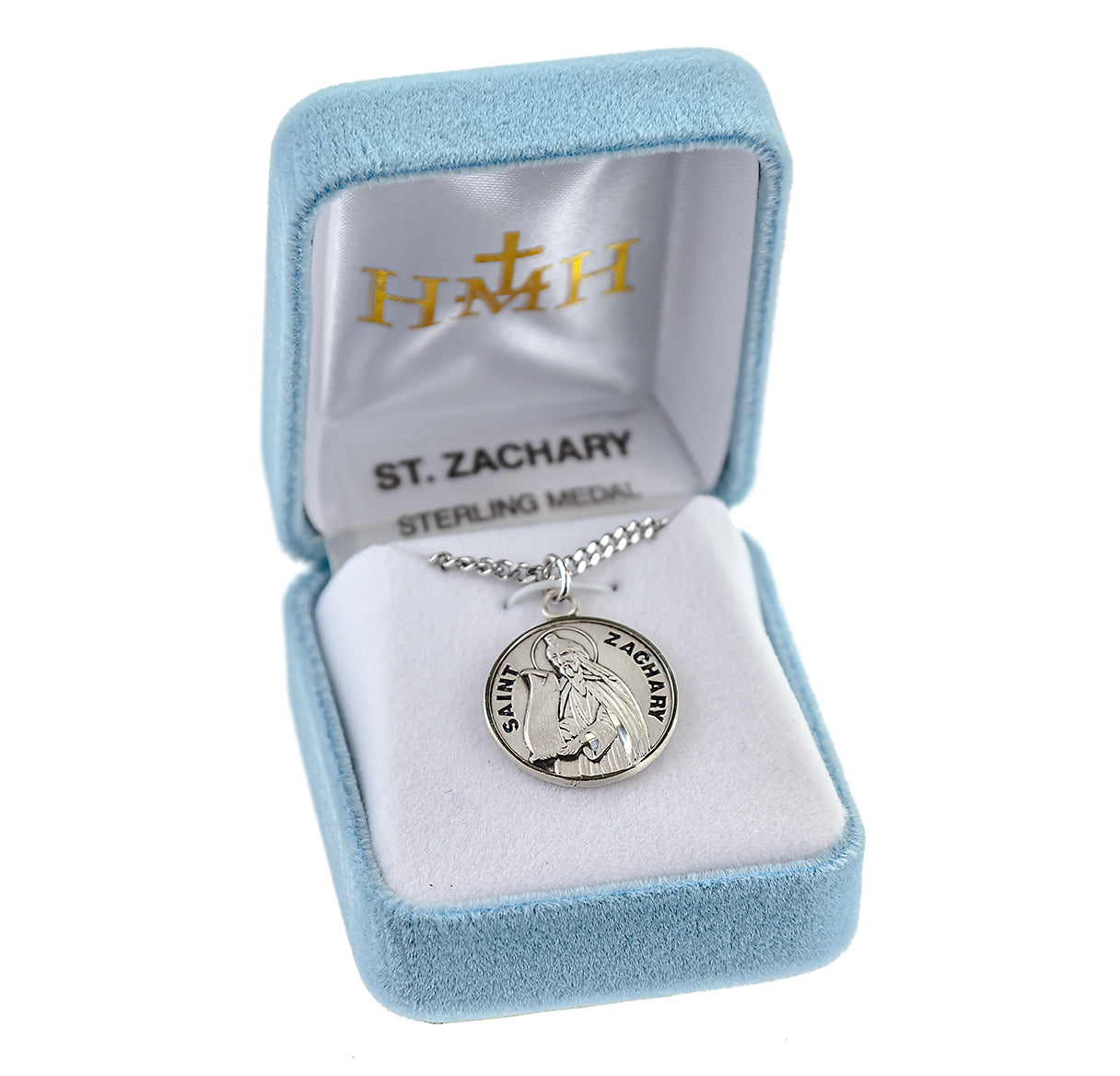 Patron Saint Zachary Round Sterling Silver Medal Pendant with Chain | .925 Silver