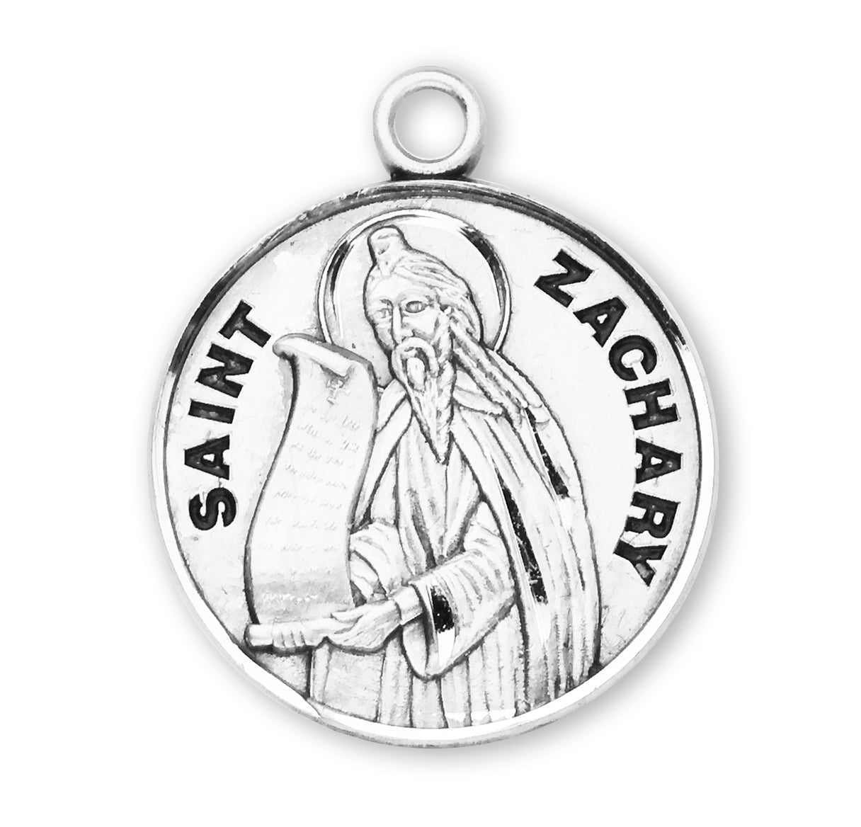 Patron Saint Zachary Round Sterling Silver Medal Pendant with Chain | .925 Silver