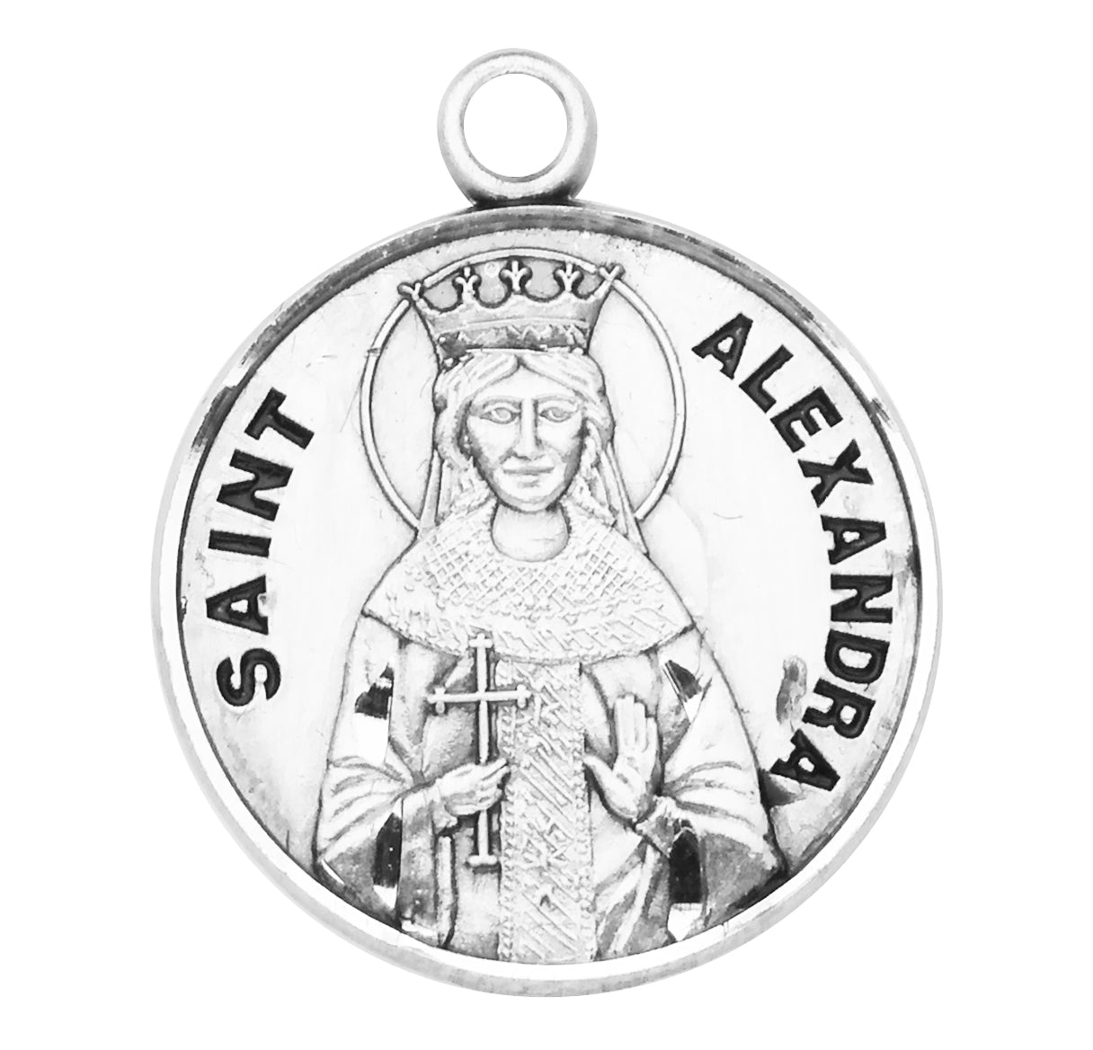 Patron Saint Alexandra Round Sterling Silver Medal Pendant with Chain | .925 Silver