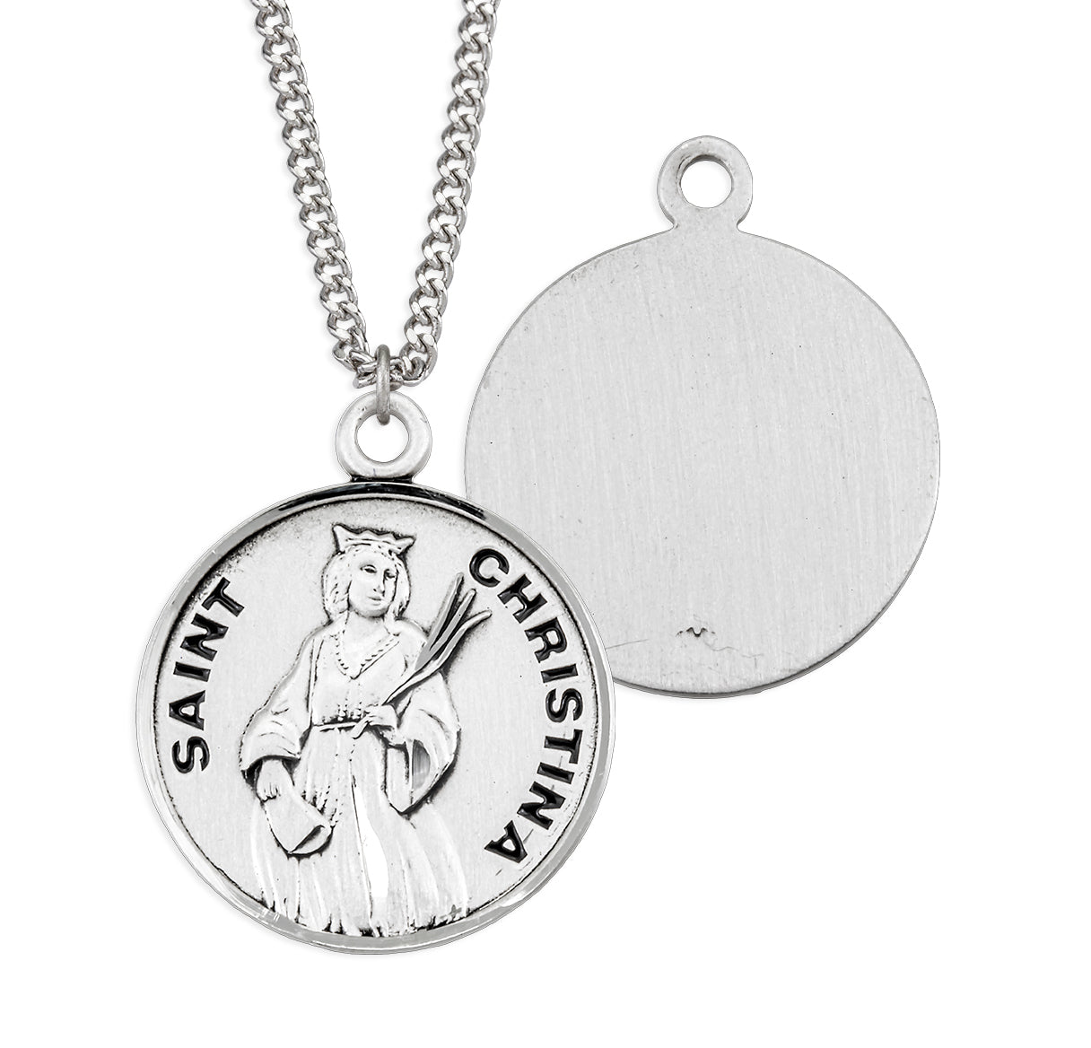 Patron Saint Christina Round Sterling Silver Medal Pendant with Chain | .925 Silver