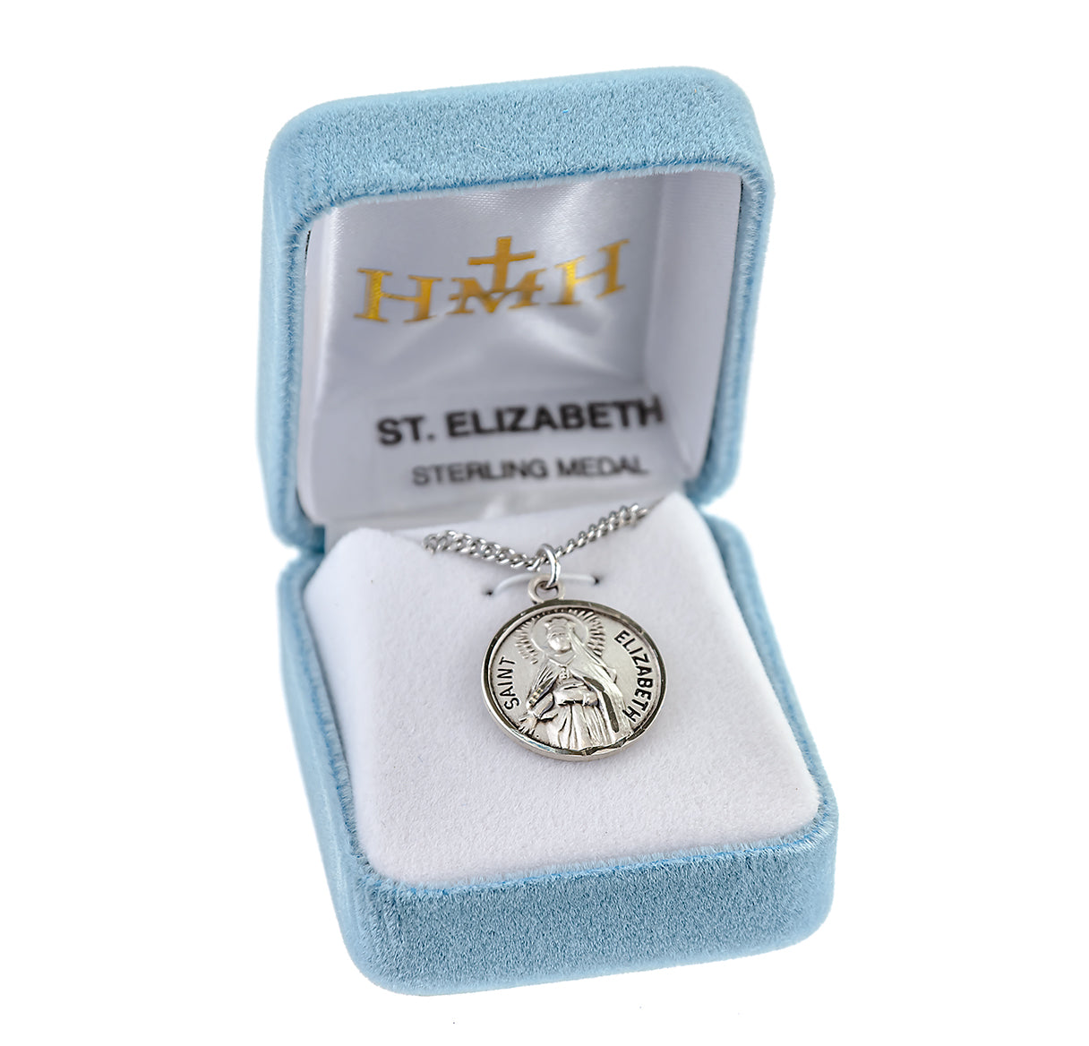 Patron Saint Elizabeth Round Sterling Silver Medal Pendant with Chain | .925 Silver