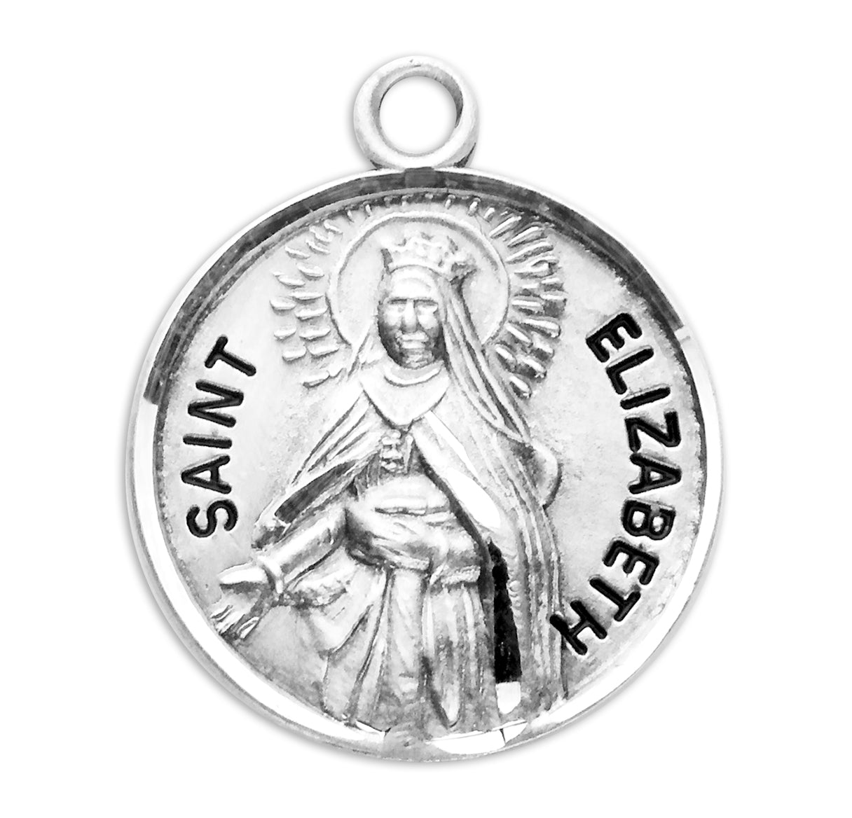 Patron Saint Elizabeth Round Sterling Silver Medal Pendant with Chain | .925 Silver