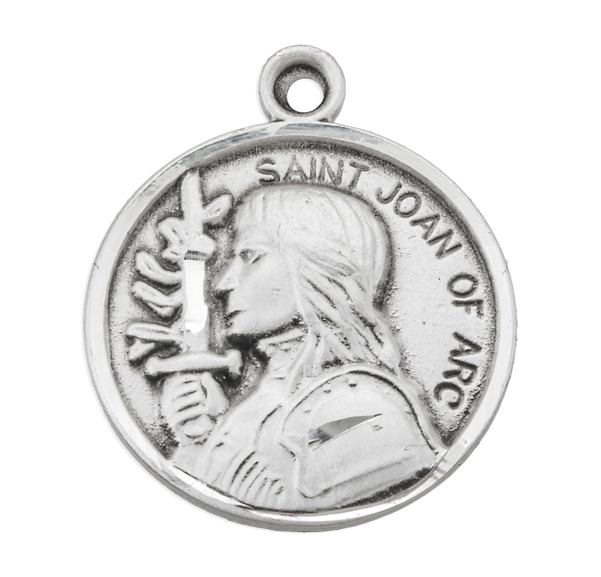 Patron Saint Joan of Arc Round Sterling Silver Medal Pendant with Chain | .925 Silver