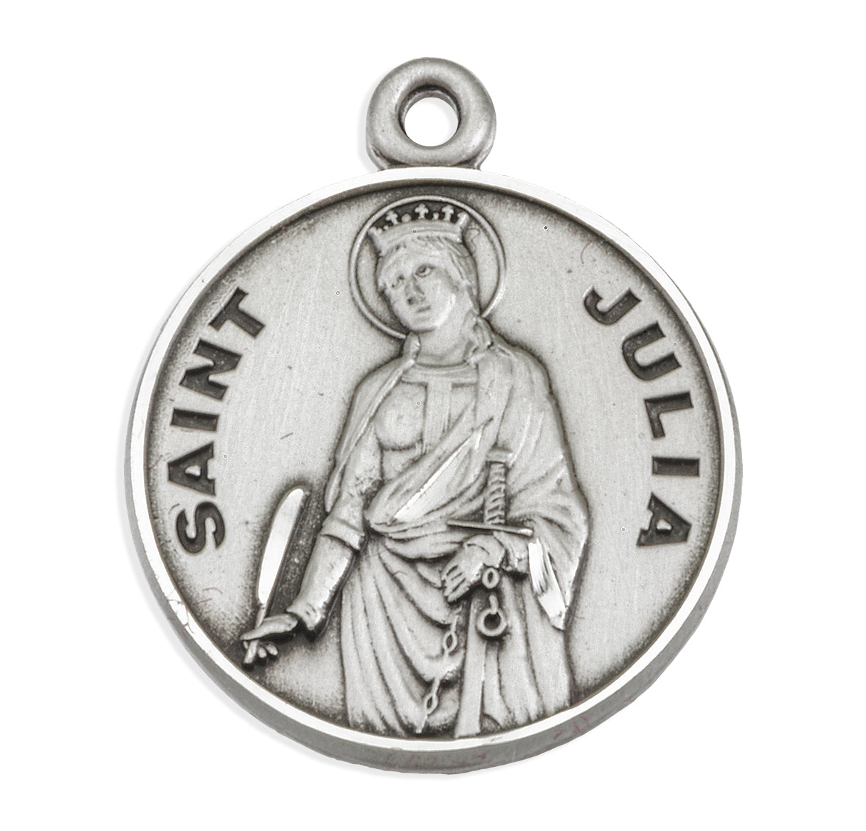 Patron Saint Julia Round Sterling Silver Medal Pendant with Chain | .925 Silver