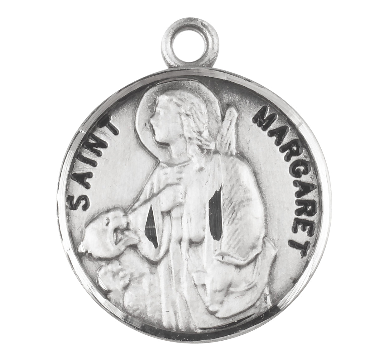 Patron Saint Margaret Round Sterling Silver Medal Pendant with Chain | .925 Silver