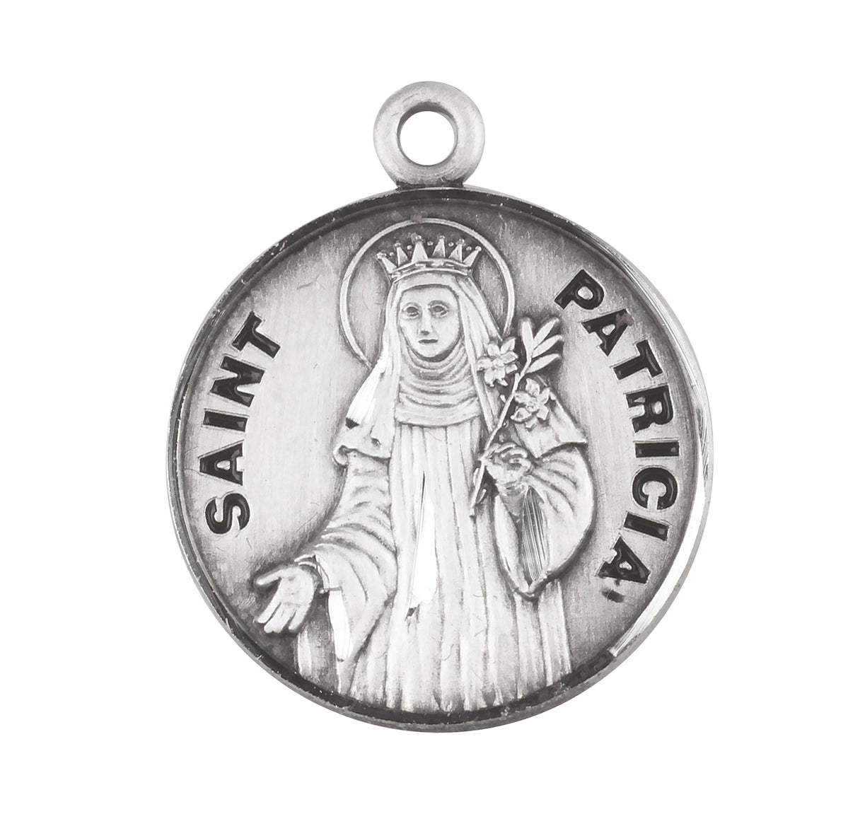 Patron Saint Patricia Round Sterling Silver Medal Pendant with Chain | .925 Silver