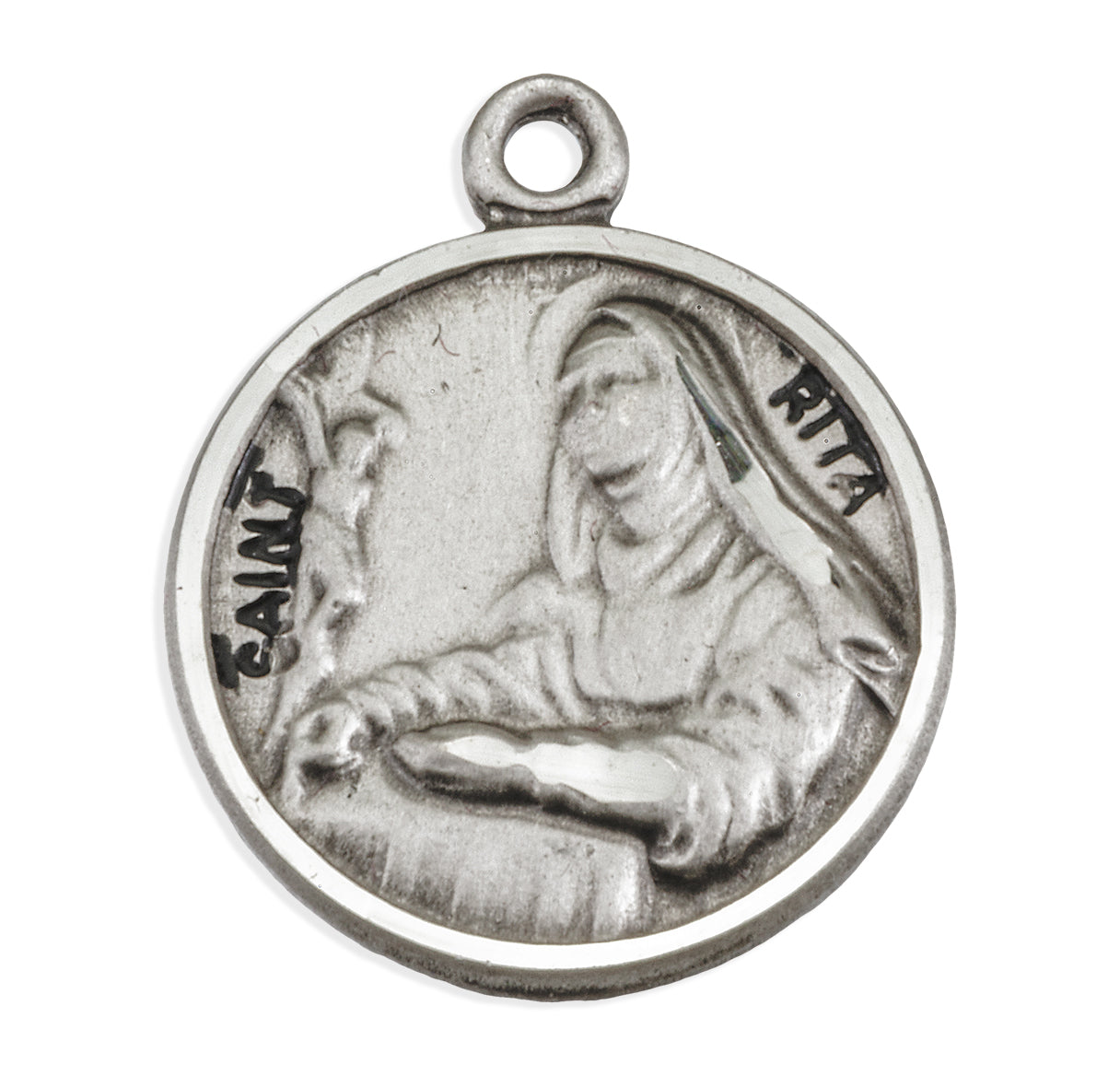 Patron Saint Rita Round Sterling Silver Medal Pendant with Chain | .925 Silver