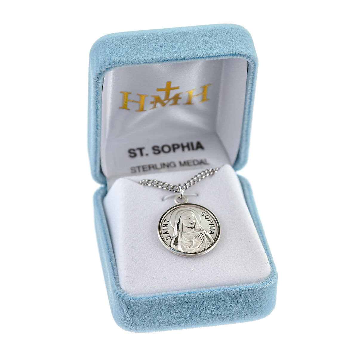 Patron Saint Sophia Round Sterling Silver Medal Pendant with Chain | .925 Silver