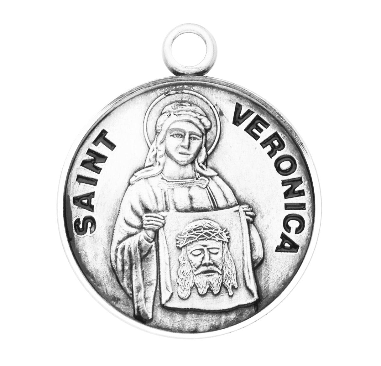 Patron Saint Veronica Round Sterling Silver Medal Pendant with Chain | .925 Silver