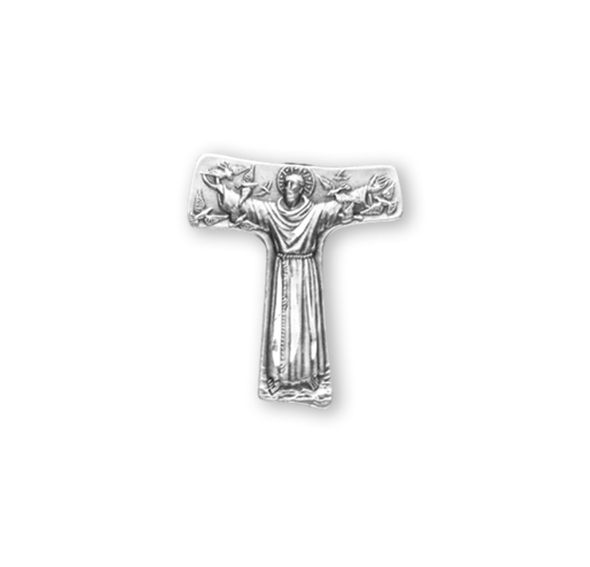 Saint Francis of Assisi "Tau" Sterling Silver Cross Lapel Pin Necklace | .925 Silver
