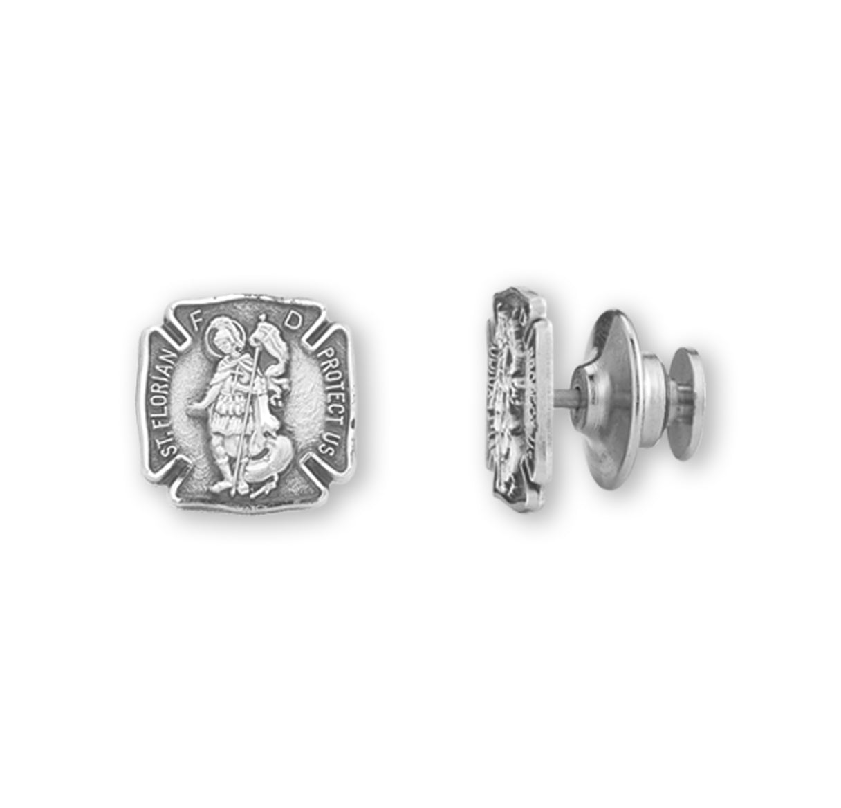 Saint Florian Sterling Silver Firefighters Lapel Pin Necklace | .925 Silver