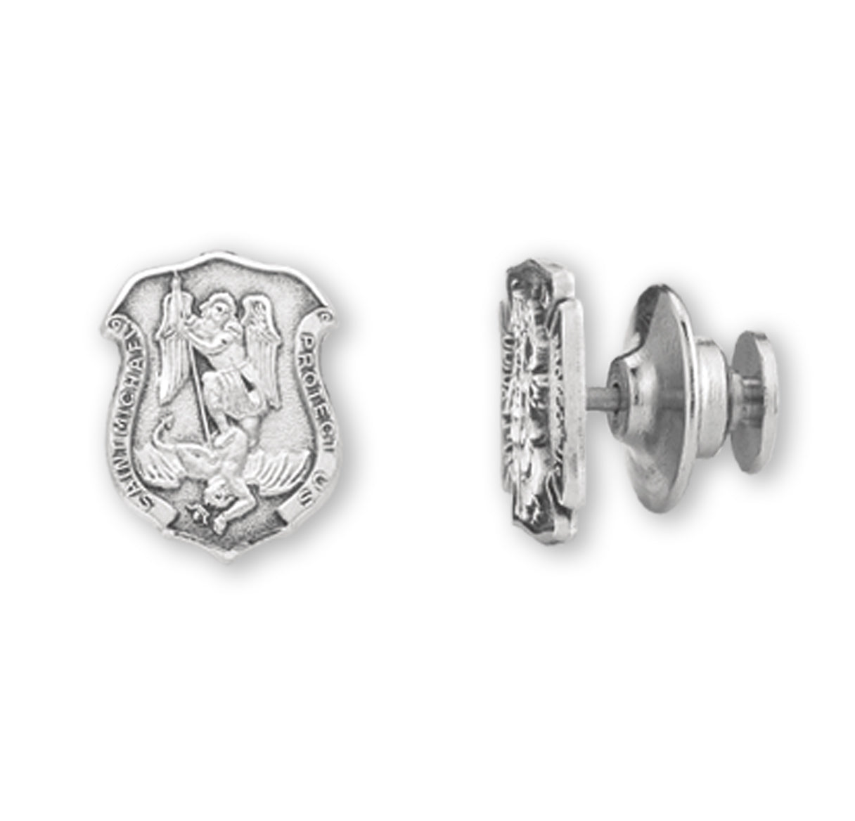 Sterling St. Michael "Police Badge" Lapel Pin Necklace | .925 Silver