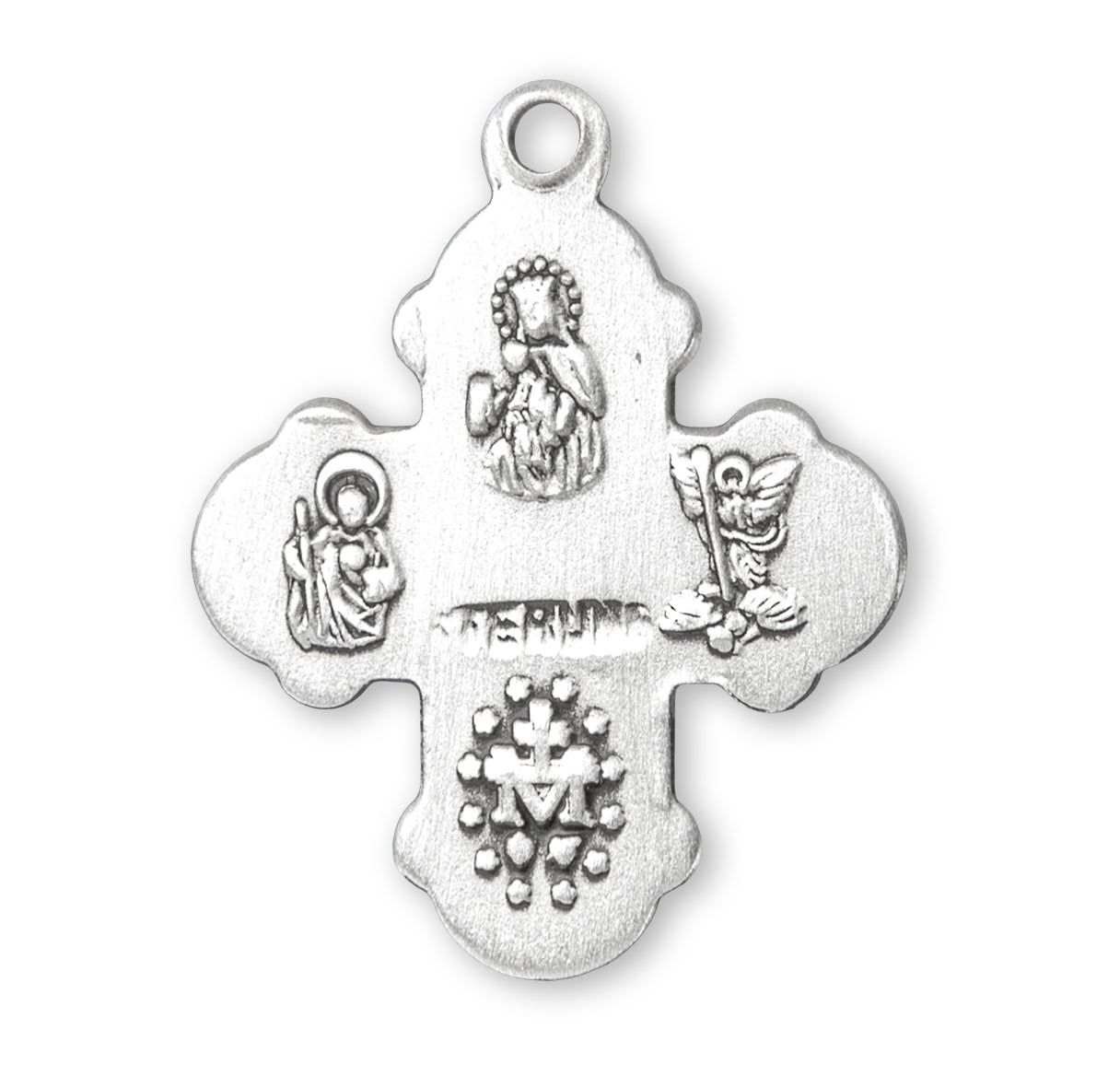 Sterling Silver Baby Four-Way Medal on a Bar Pin Necklace | .925 Silver