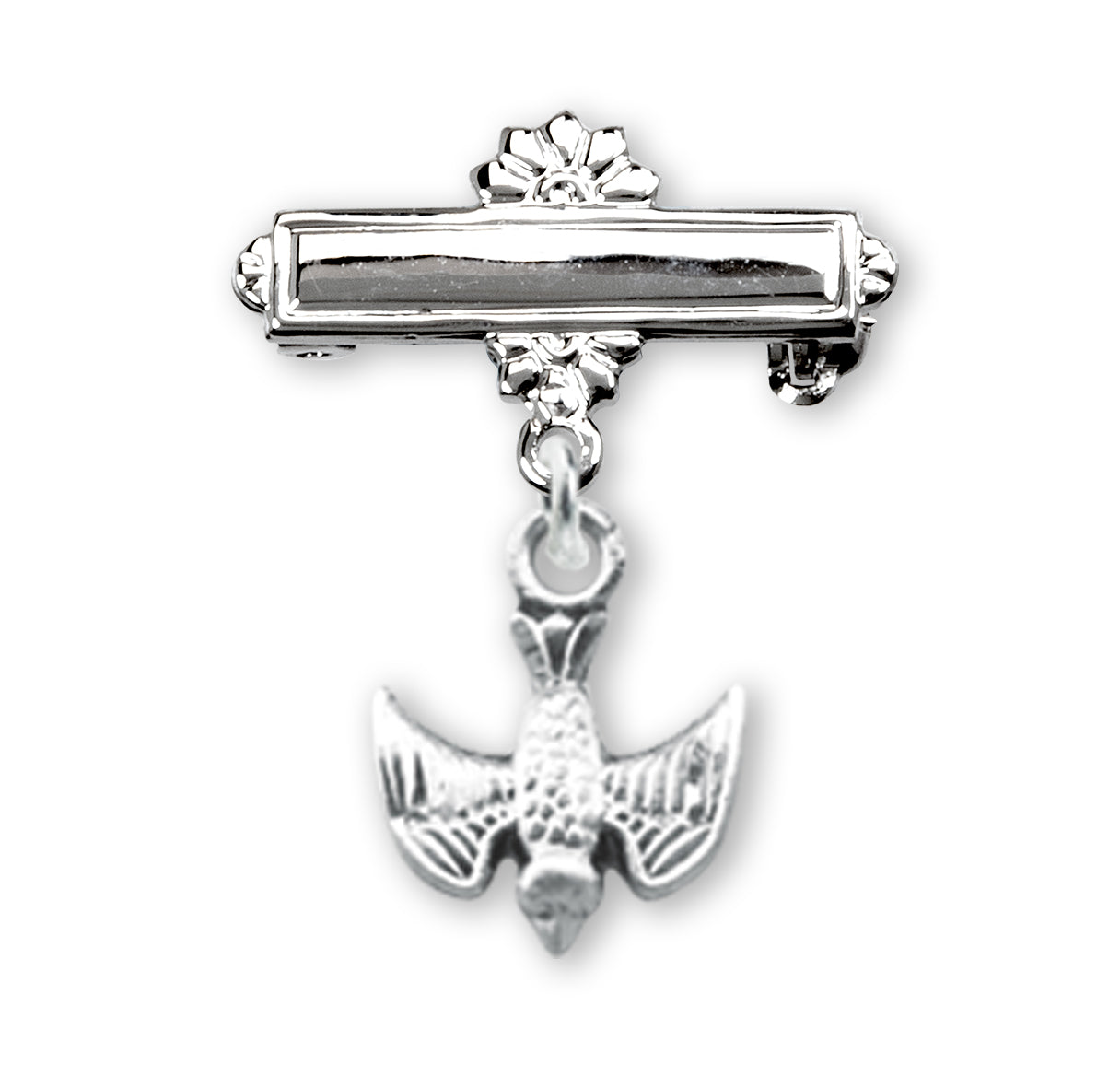 Sterling Silver Baby Holy Spirit Medal on a Bar Pin Necklace | .925 Silver