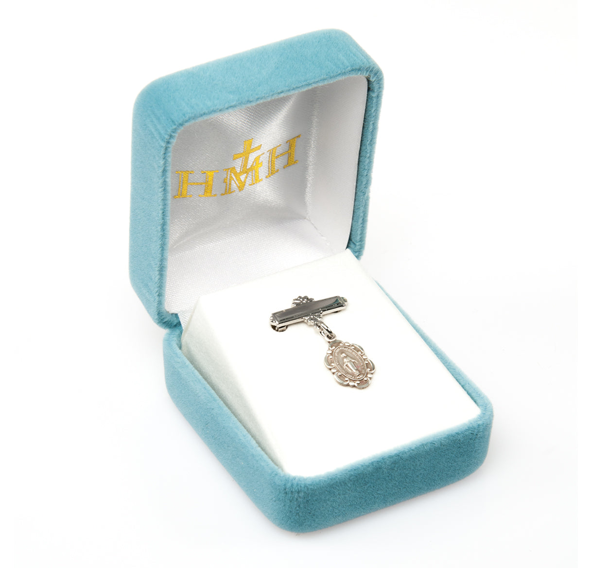 Sterling Silver Scalloped Edge Miraculous Baby Medal on a Bar Pin Necklace | .925 Silver