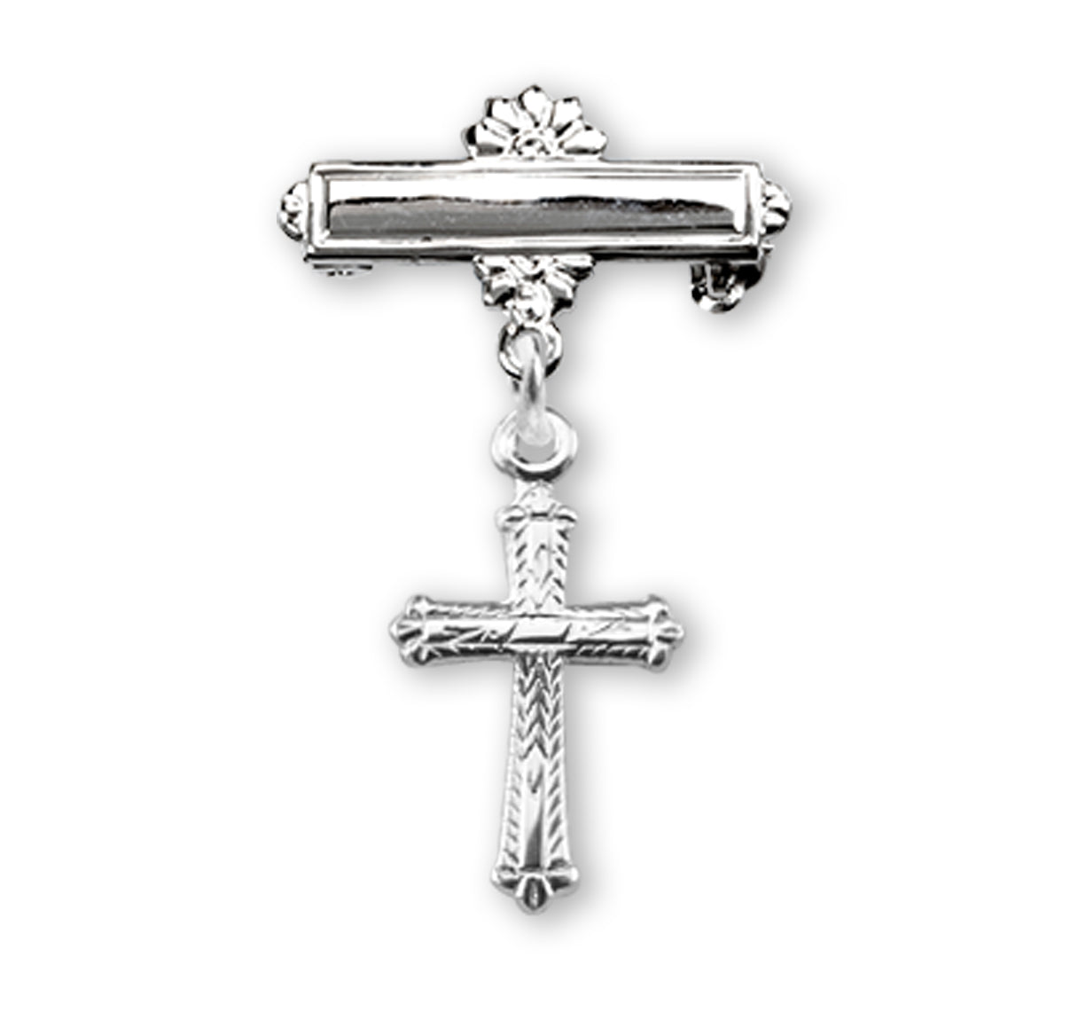 Sterling Silver Detailed Baby Cross Pin Necklace | .925 Silver