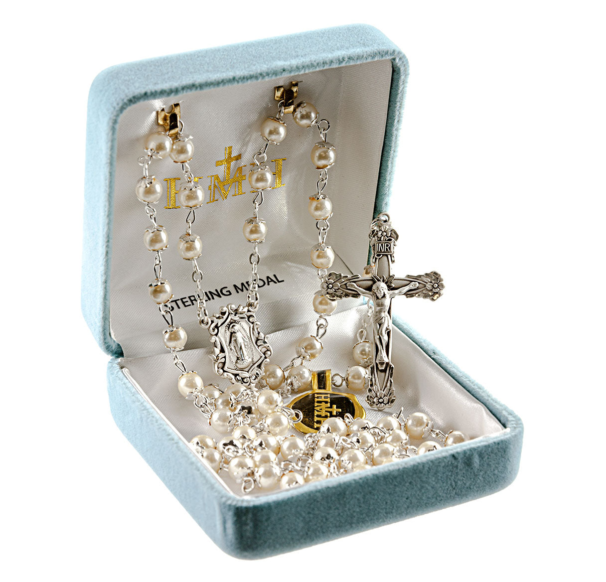 White Imitation Pearl Capped Rosary | Catholic Rosary