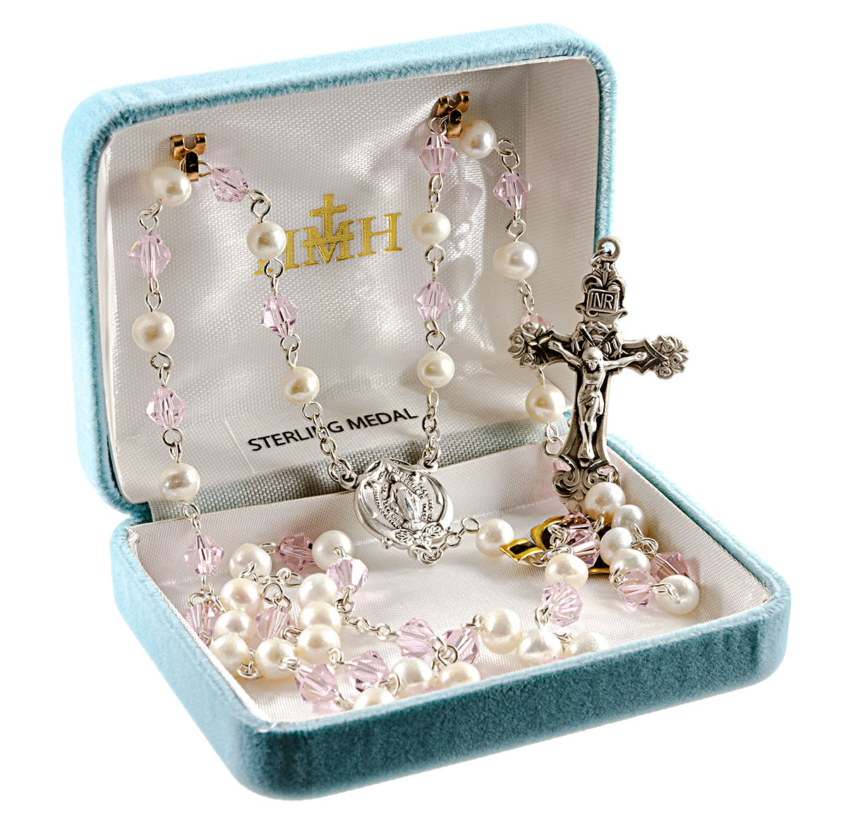 Freshwater Pearl and 6mm Pink Bicone Bead Rosary | Catholic Rosary