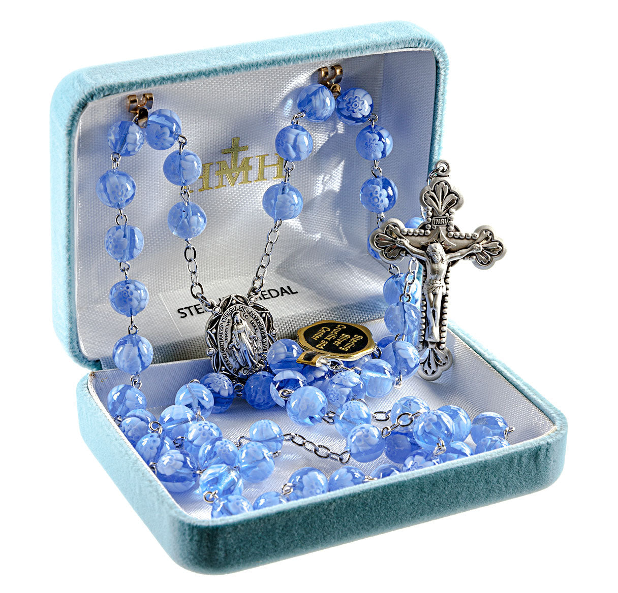 Blue Venetian Glass Flower Rosary | Catholic Rosary