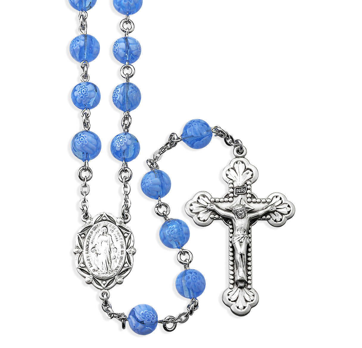 Blue Venetian Glass Flower Rosary | Catholic Rosary