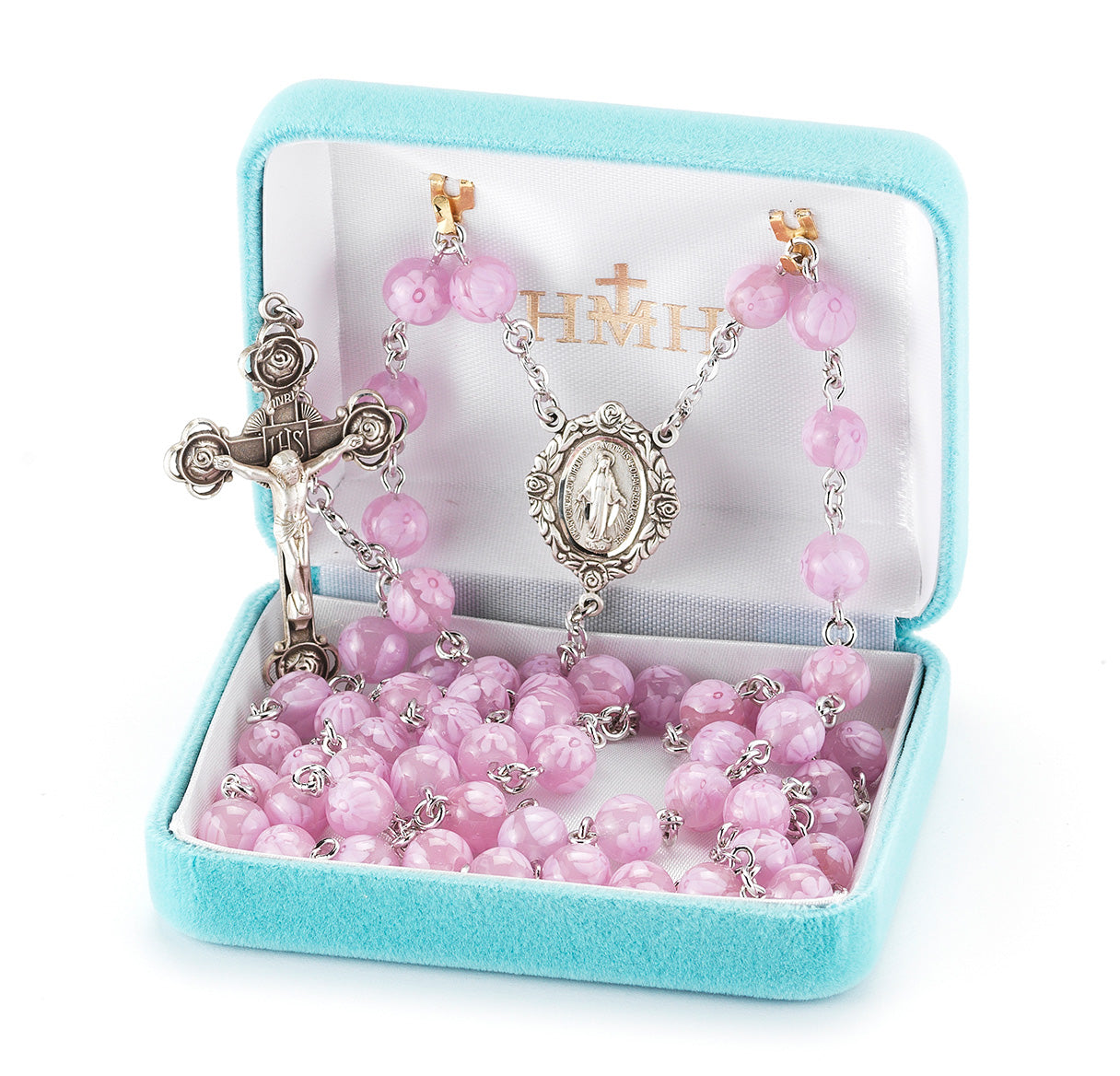 Pink Venetian Glass Flower Rosary | Catholic Rosary