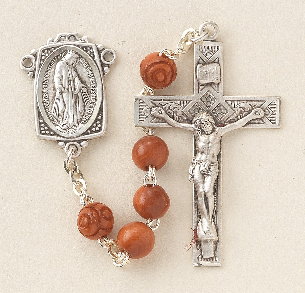 6mm Brown Round Cocoa Bead Rosary with Carved O.F. Beads | Catholic Rosary