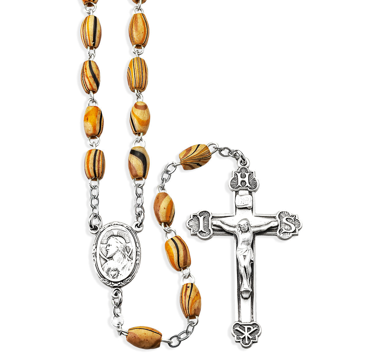 5x7mm Oval Striped Olive Wood Beads | Catholic Rosary Beads
