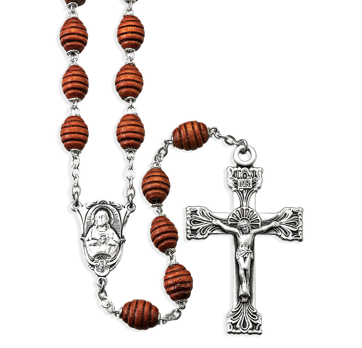 7x9mm Brown Oval Carved "Beehive" Boxwood Beads | Catholic Rosary Beads