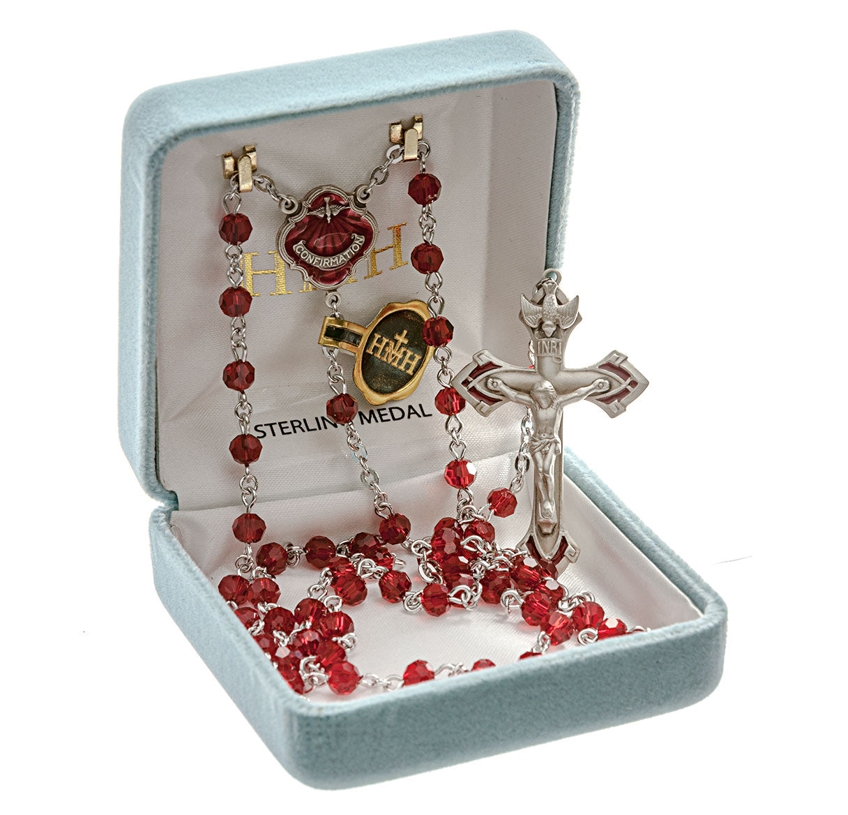 Sterling Silver Confirmation Rosary 5mm Faceted Glass Ruby Beads | .925 Silver