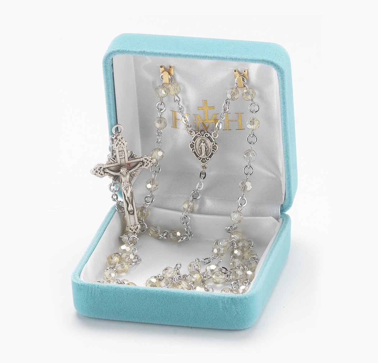 Round Silk Bead Rosary Sterling Crucifix and Centerpiece | .925 Silver