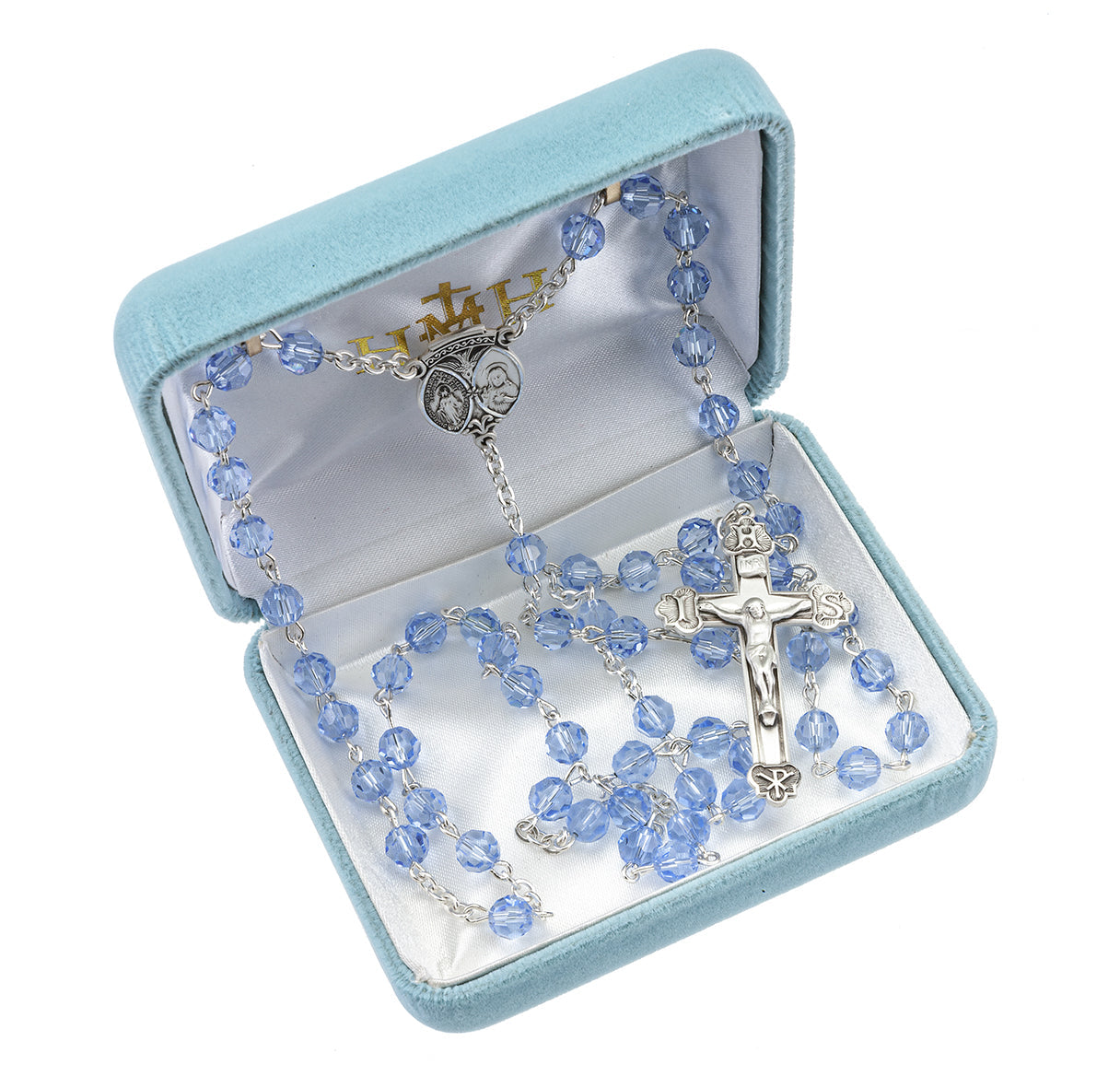 6mm Light Sapphire Finest Austrian Crystal Beads Necklace | Catholic Jewelry