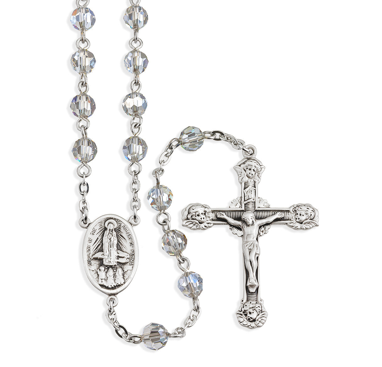 Rosary Sterling Crucifix and Centerpiece Created with finest Austrian Crystal 6mm Faceted Round Smoked Beads by HMH | .925 Silver