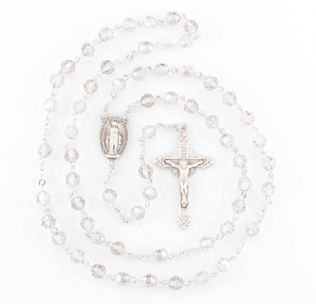 Rosary Sterling Crucifix and Centerpiece Created with finest Austrian Crystal 6mm Faceted Round Smoked Beads by HMH | .925 Silver