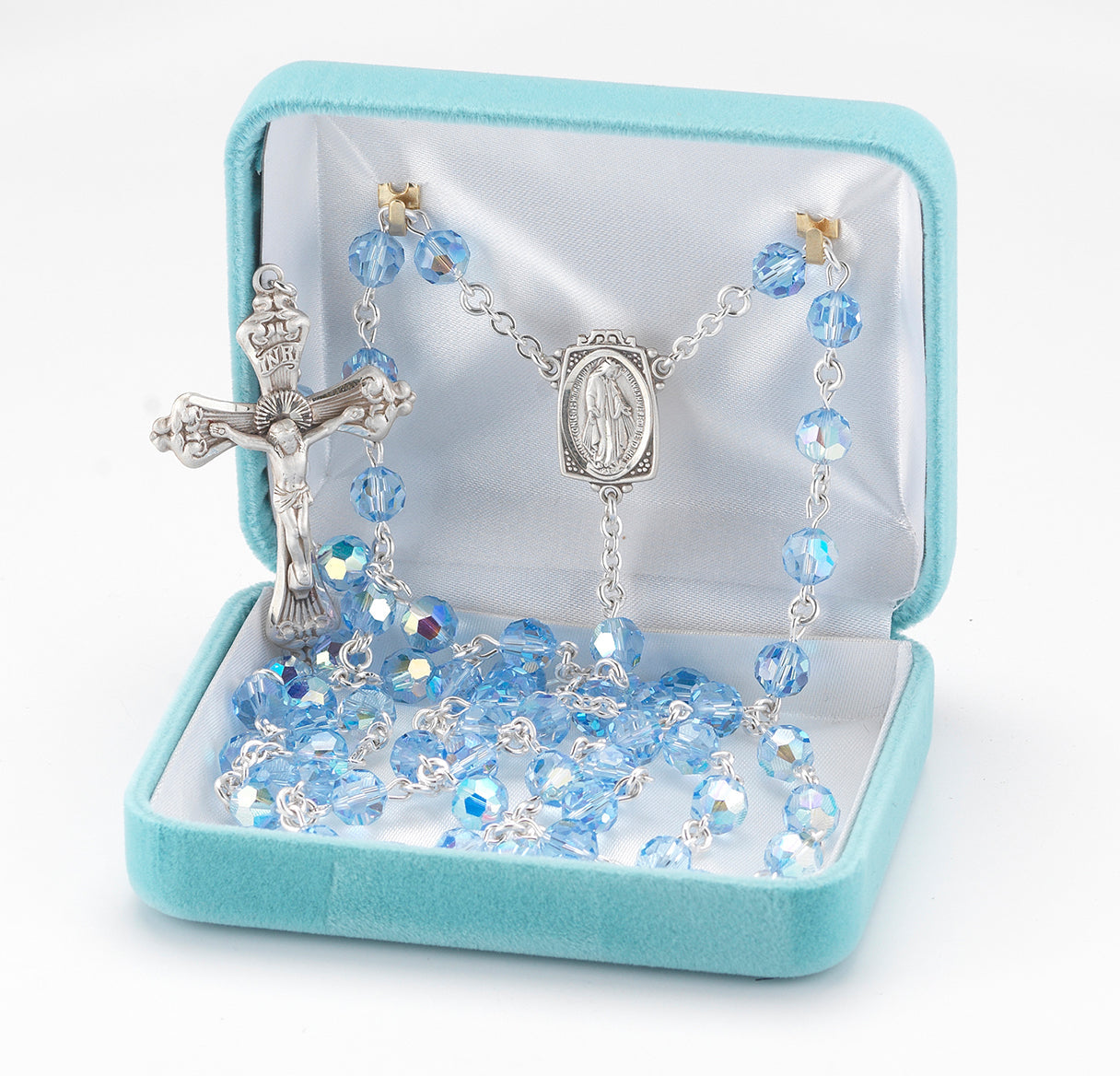 7mm Light Sapphire Finest Austrian Crystal Beads Necklace | Catholic Jewelry