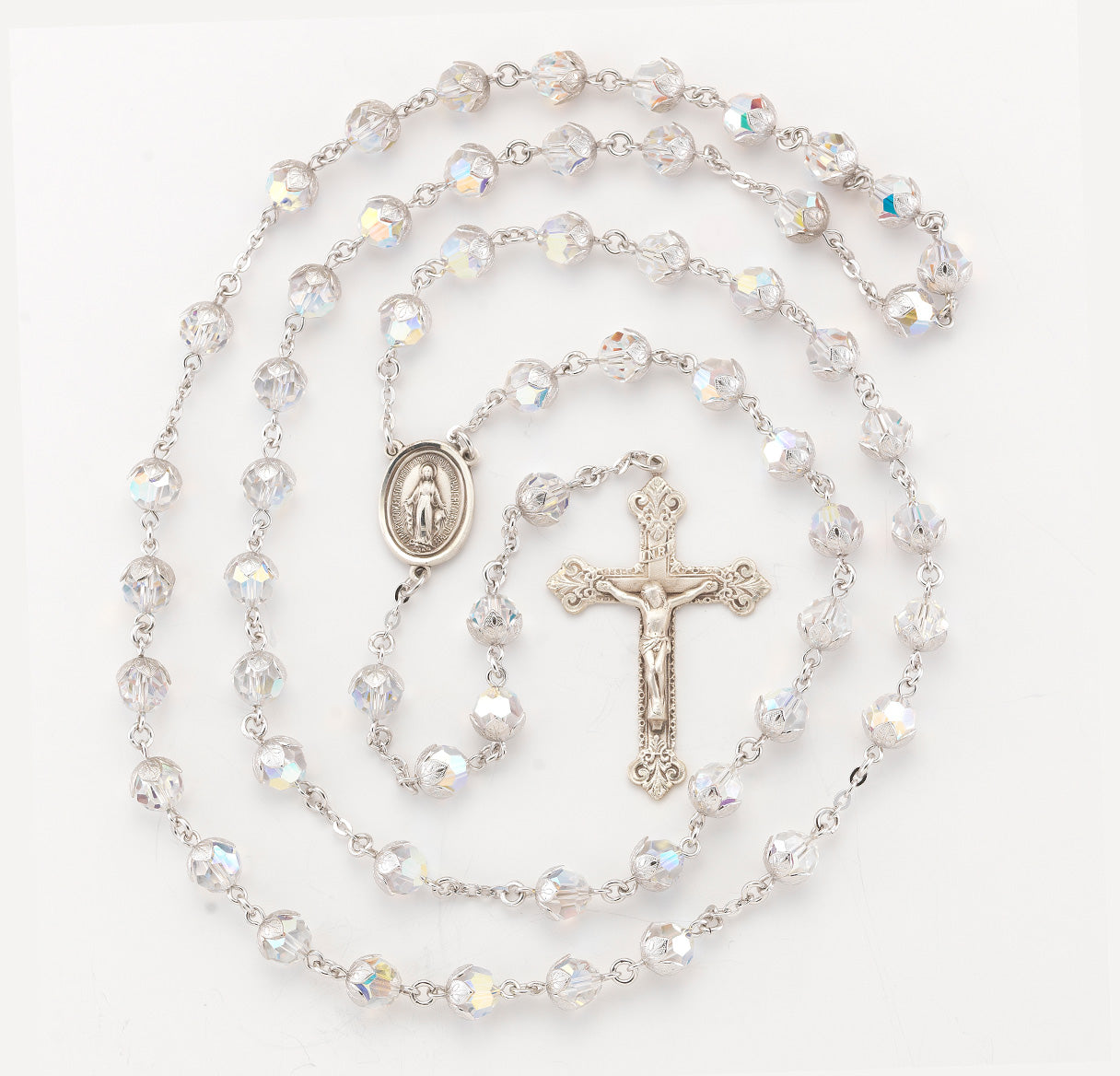 8mm leaf capped finest aurora crystal beads Necklace | Catholic Jewelry