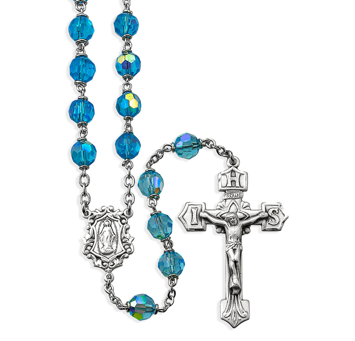 7mm Aqua Crystal Czech Aurora Beads | Catholic Rosary Beads