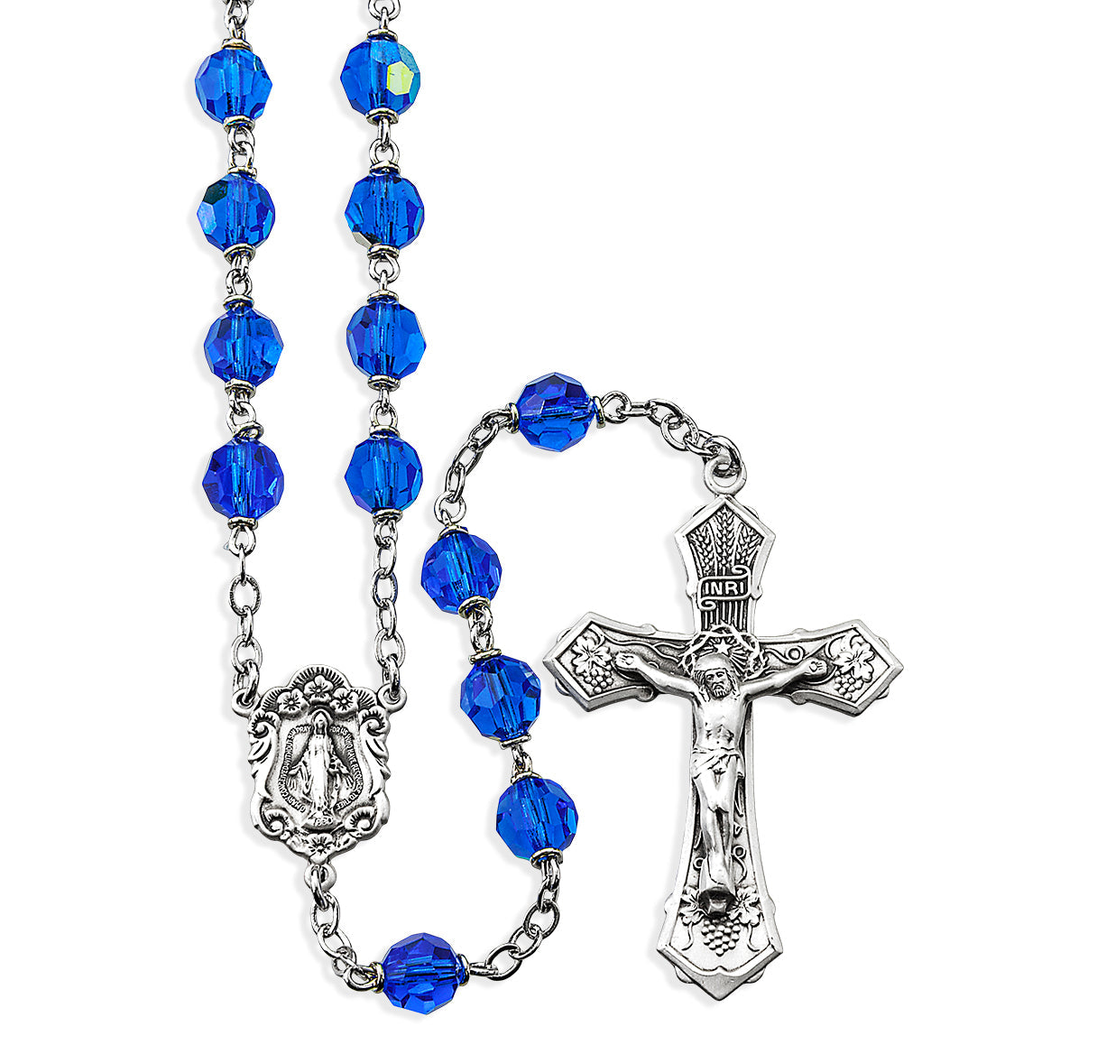 7mm Bermuda Blue Crystal Czech Aurora Beads | Catholic Rosary Beads