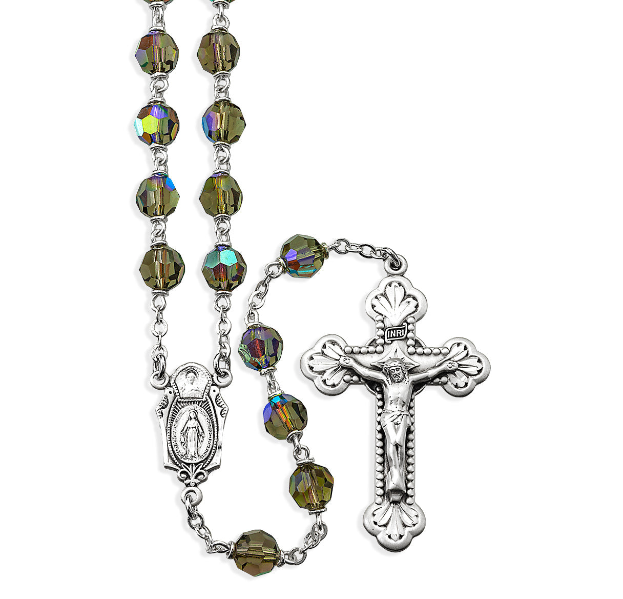 7mm Bermuda Diamond Crystal Czech Aurora Beads | Catholic Rosary Beads