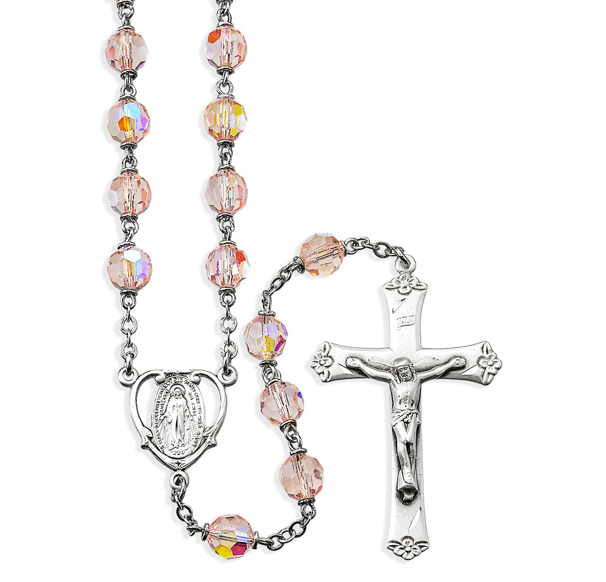 7mm Light Rose Crystal Czech Aurora Beads | Catholic Rosary Beads