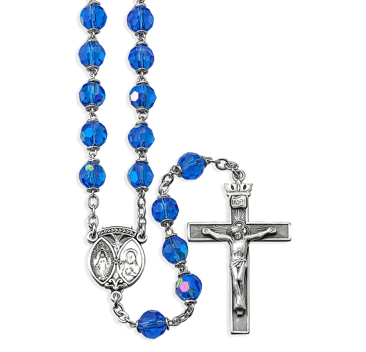 7mm Light Sapphire Crystal Czech Aurora Beads | Catholic Rosary Beads