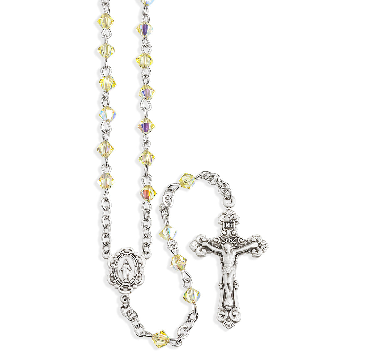 4mm Jonquil Finest Crystal Bi-Cone Beads Necklace | Catholic Jewelry