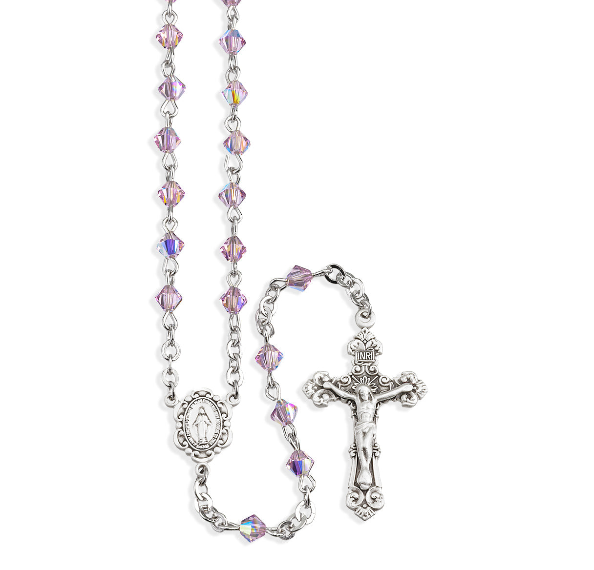 4mm Light Amethyst Finest Crystal Bi-Cone Beads Necklace | Catholic Jewelry