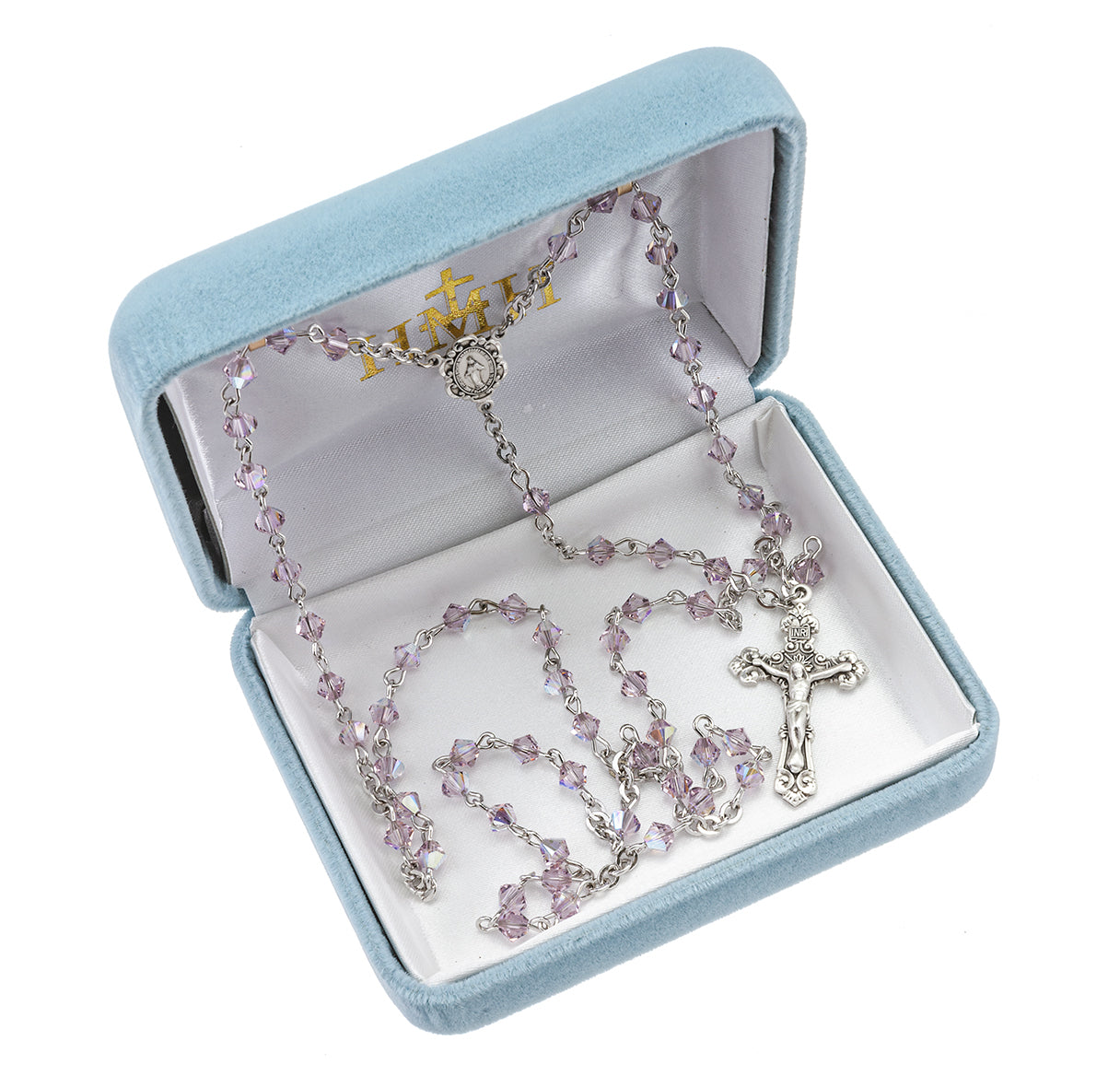 4mm Light Amethyst Finest Crystal Bi-Cone Beads Necklace | Catholic Jewelry