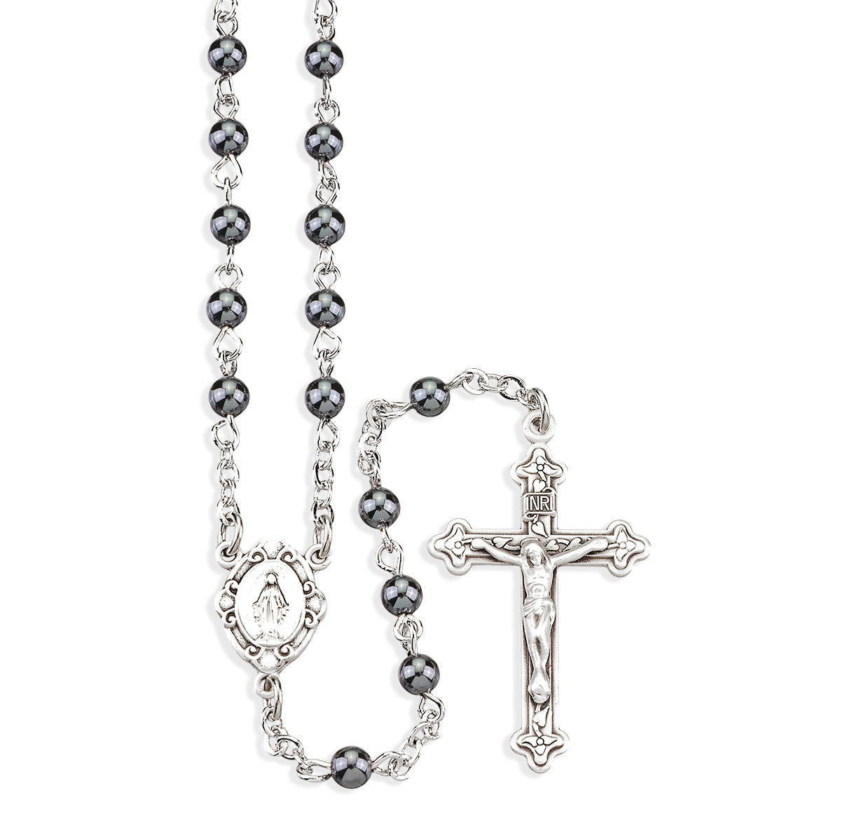 Genuine Hematite Rosary Sterling Crucifix and Centerpiece | .925 Silver