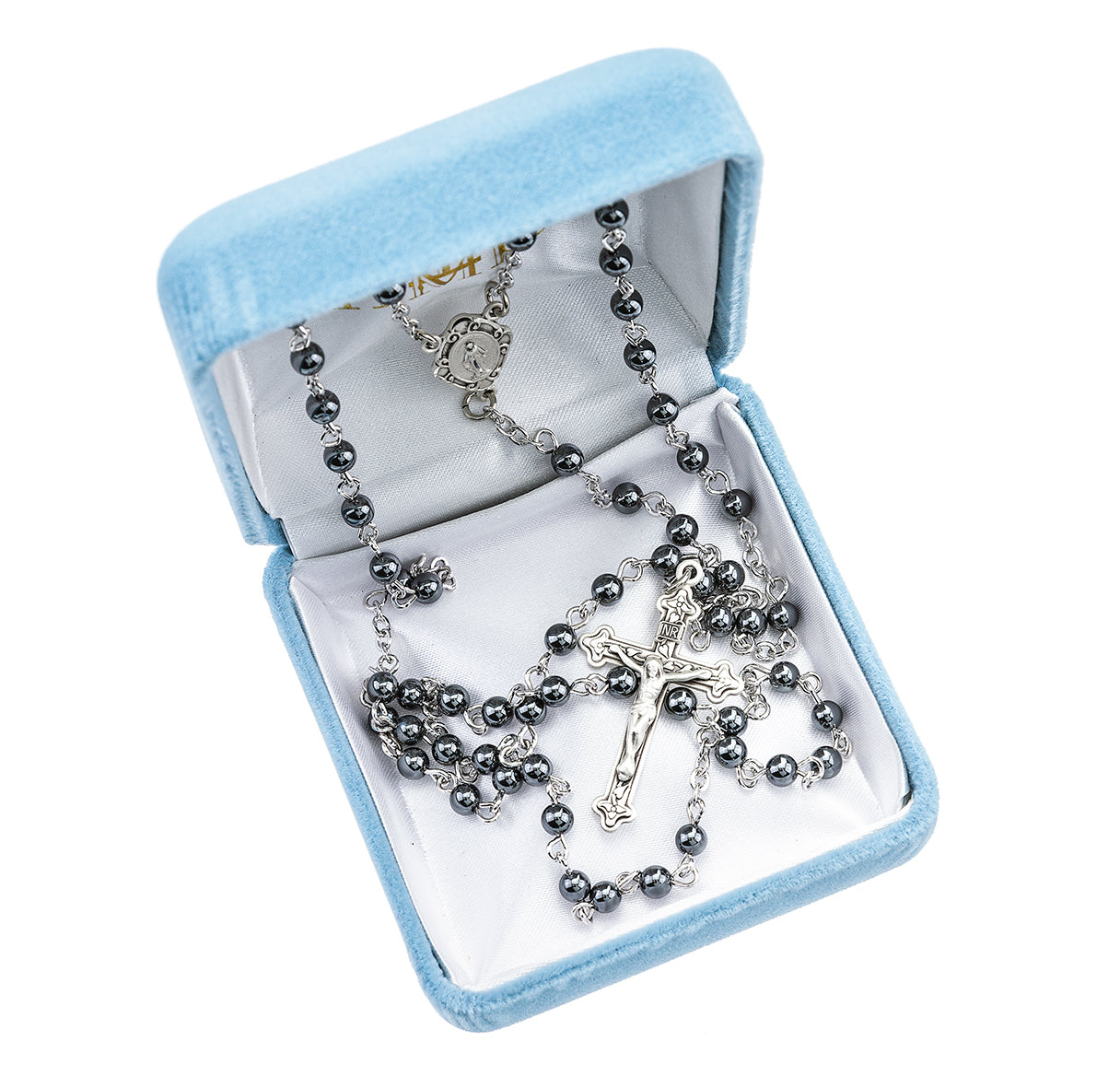 Genuine Hematite Rosary Sterling Crucifix and Centerpiece | .925 Silver
