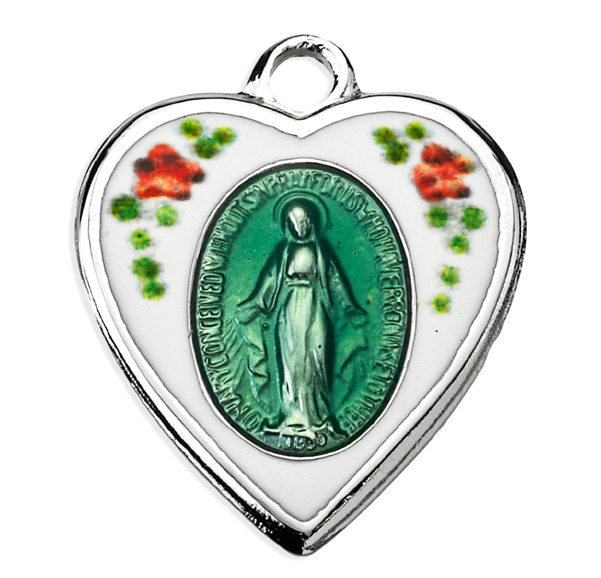 Sterling Silver Miraculous Medal In Floral Epoxy Heart