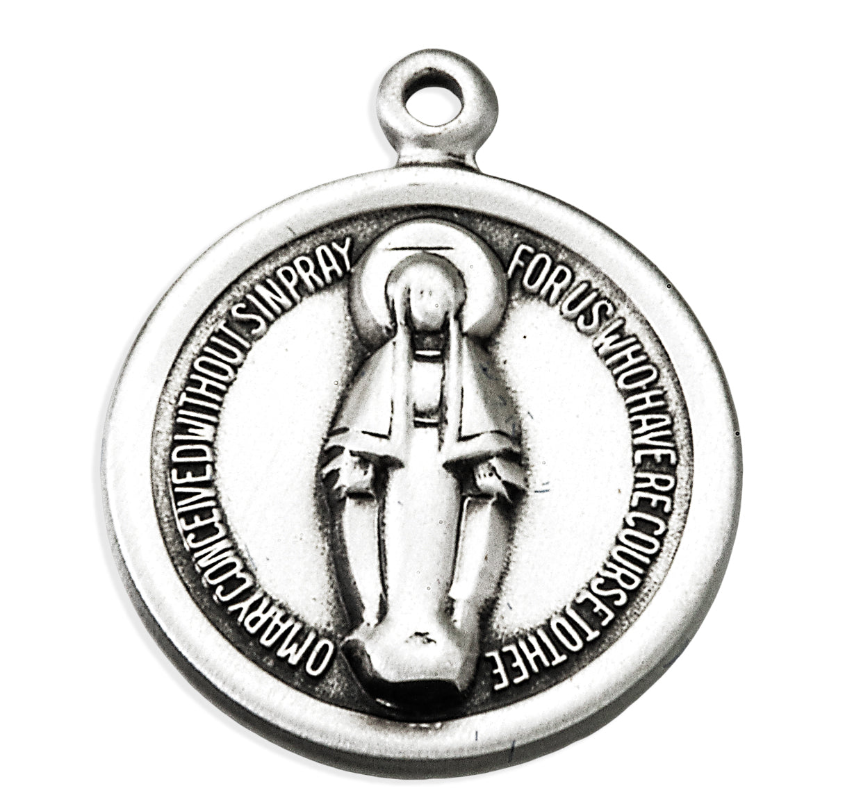 Sterling Silver Round Miraculous Medal In Border