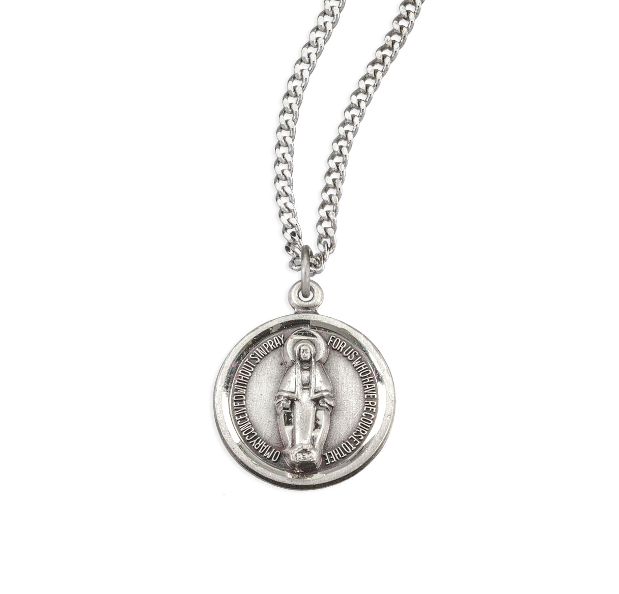 Sterling Silver Round Miraculous Medal In Border