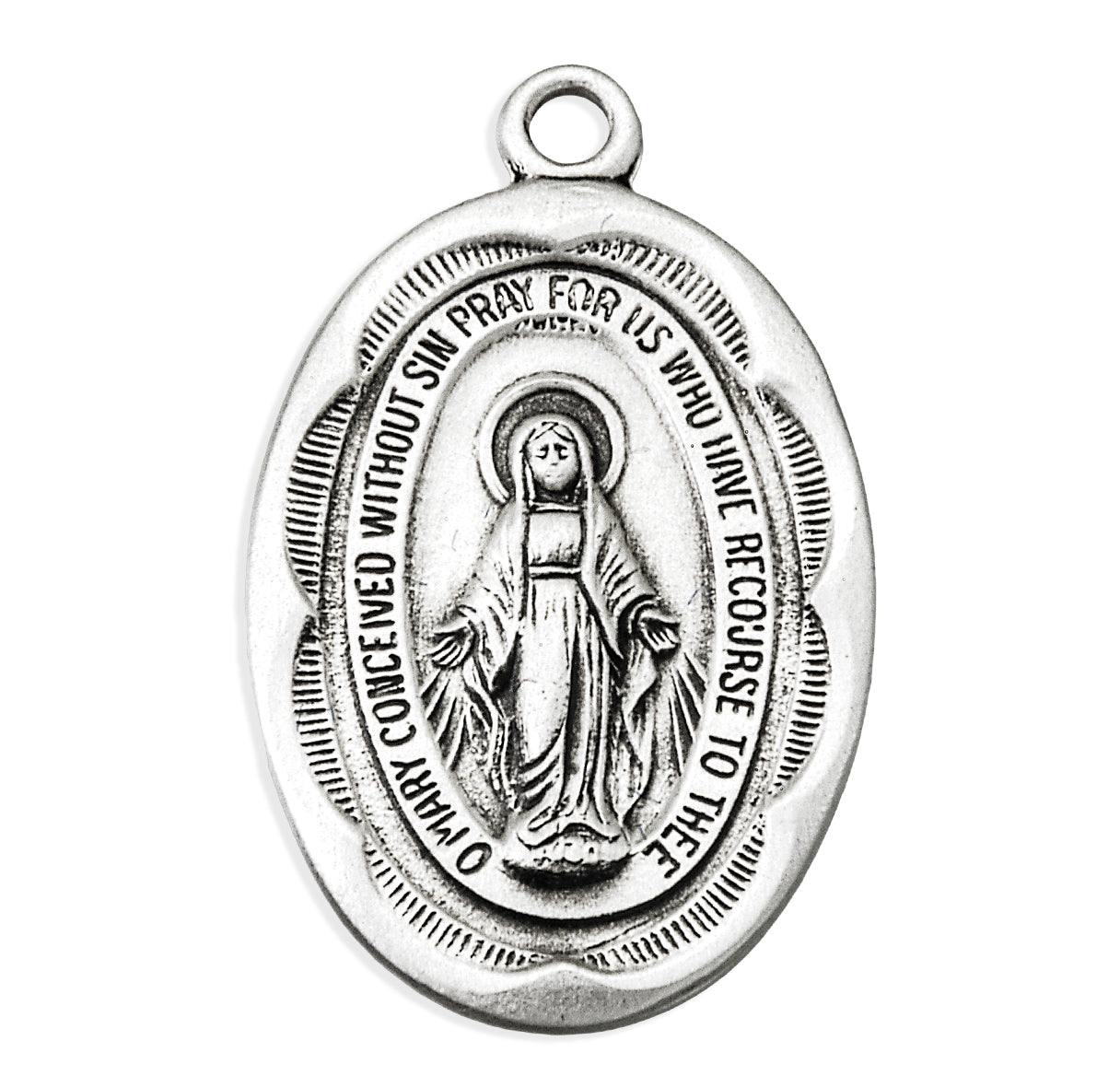 Sterling Silver Miraculous Medal With Engraved Scalloped Edging