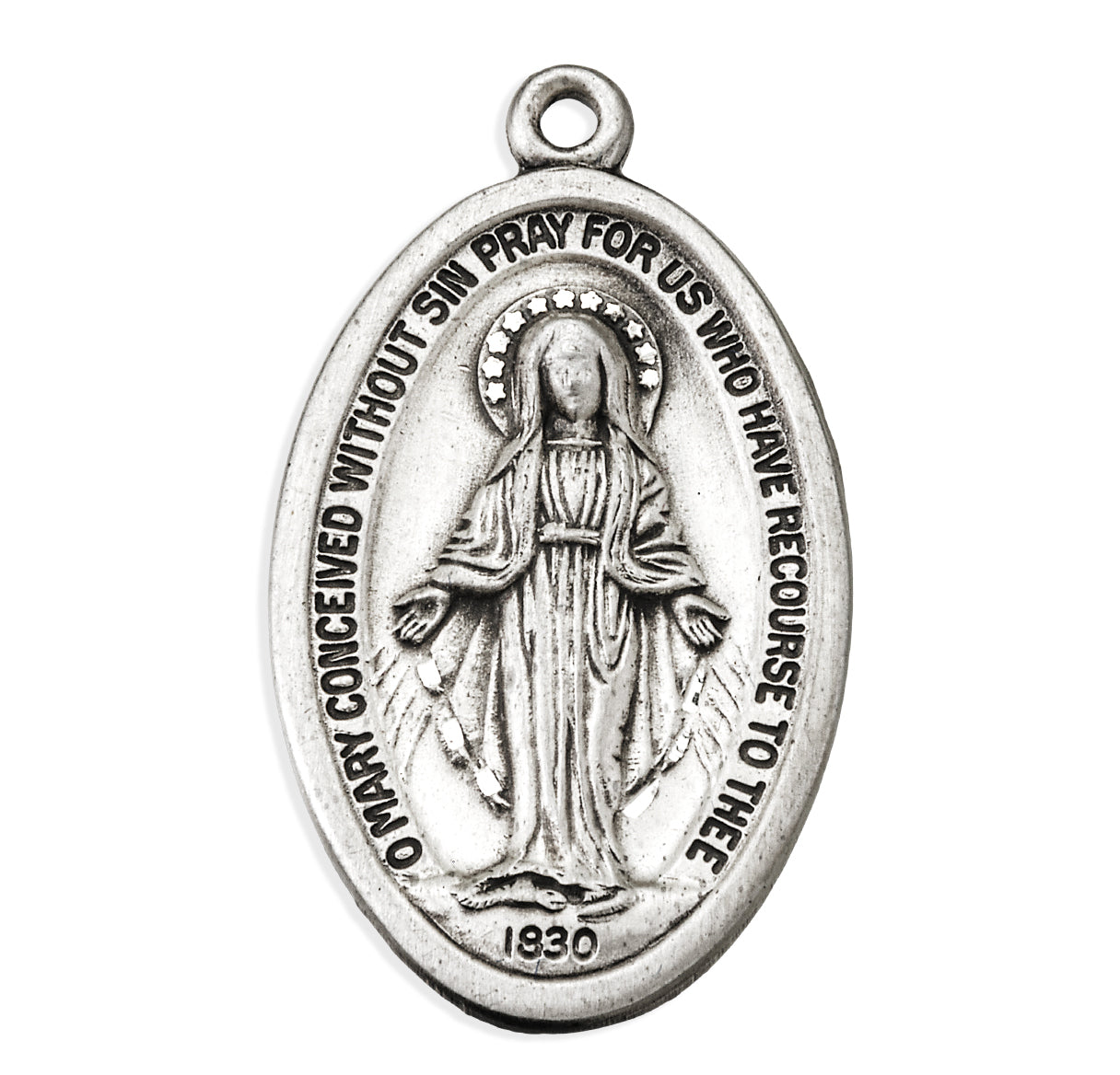 Sterling Silver Large Oval Miraculous Medal With Dimensional Detail